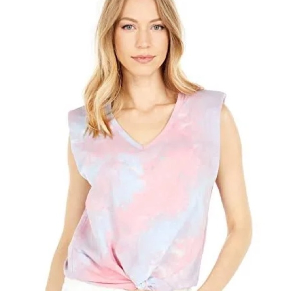 Blank NYC Cotton Tie-Dye Padded Shoulder V-Neck T-Shirt New With Tags Size: S
